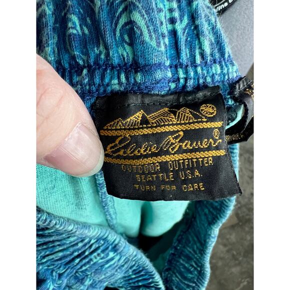 Eddie Bauer pants geometric pattern blue green elastic waist - Picture 8 of 10